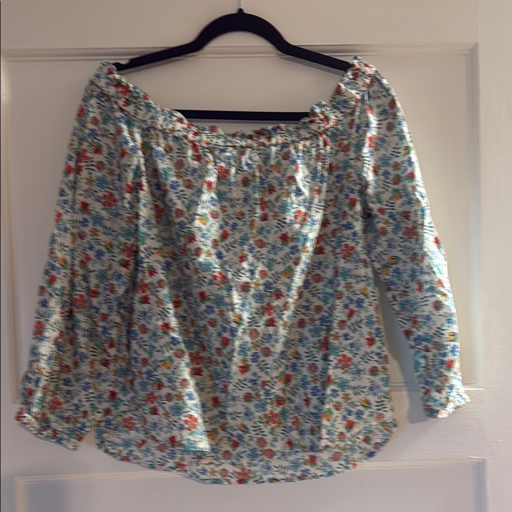 J. Crew Multicolor Floral Off-Shoulder Blouse